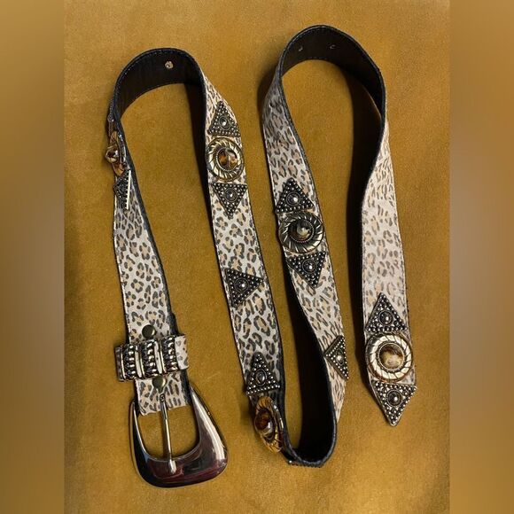 Leatherock Leopard Leather Belt With Medallions & Stones - Picture 1 of 5